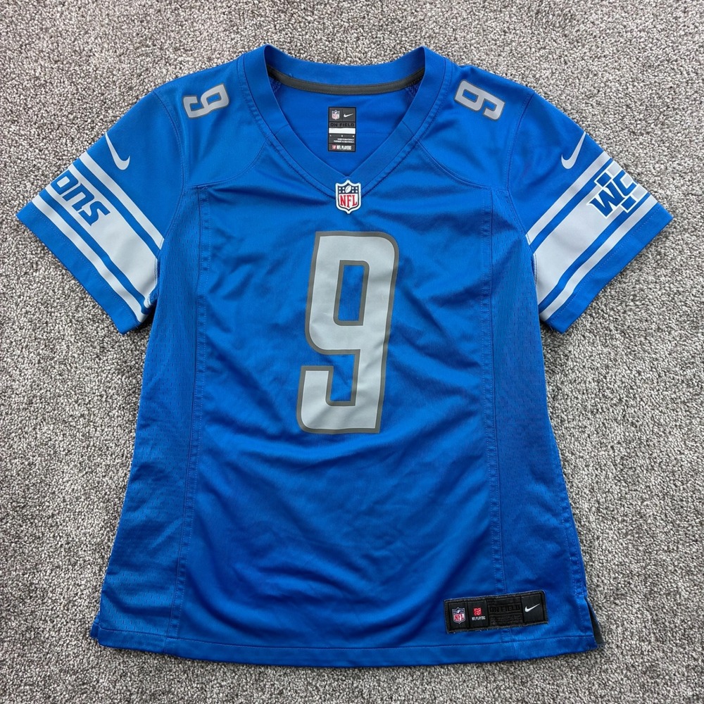 Nike Detroit Lions Jersey Kids Large Blue Stafford 9 Football On Field